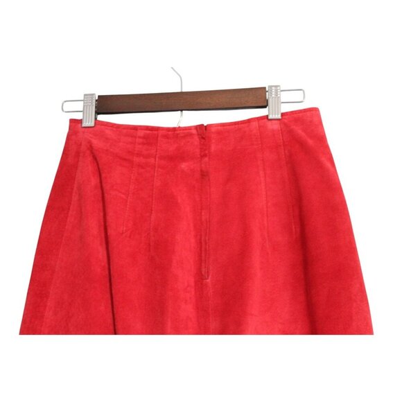Vintage 80s 90s Genuine Leather Skirt Size 8 Red Suede Cocktail Evening Clubwear - Picture 5 of 8